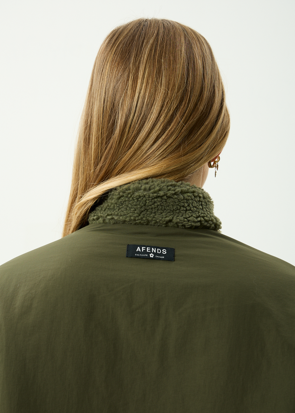 AFENDS Womens Berlin - Reversible Recycled Polar Fleece Jacket - Deep Olive
