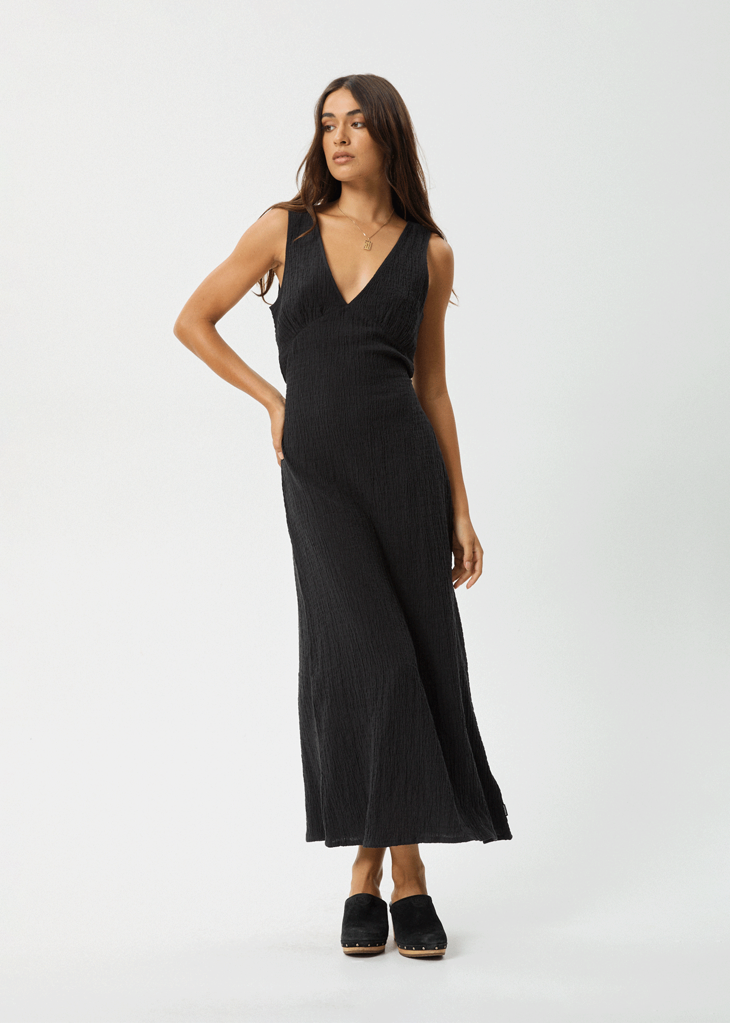 AFENDS Womens Tully - Seersucker Maxi Dress - Black, L AFENDS Womens Tully - Seersucker Maxi Dress - Black, L