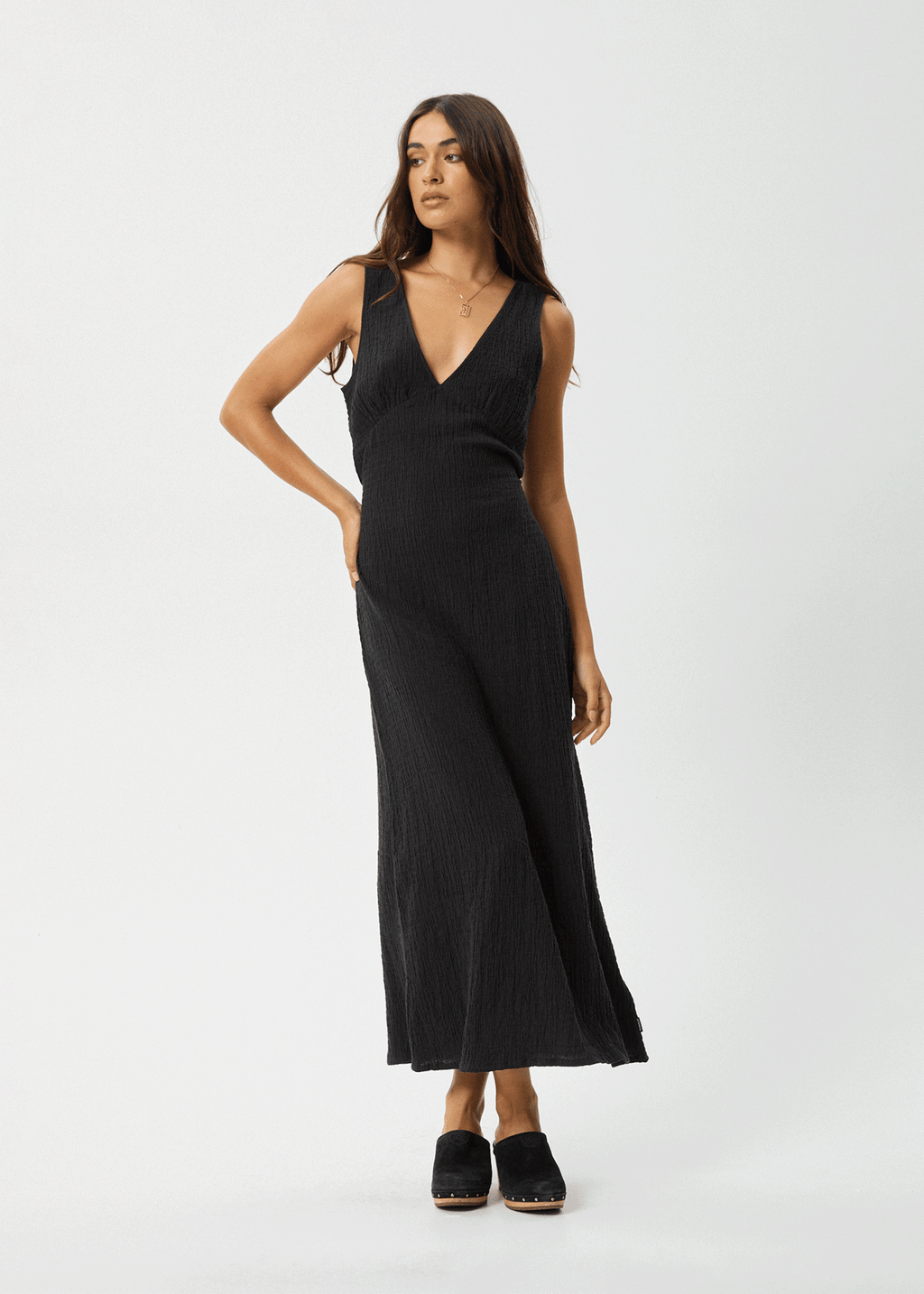 Focus - Seersucker Maxi Dress Black / M Focus - Seersucker Maxi Dress Black / M