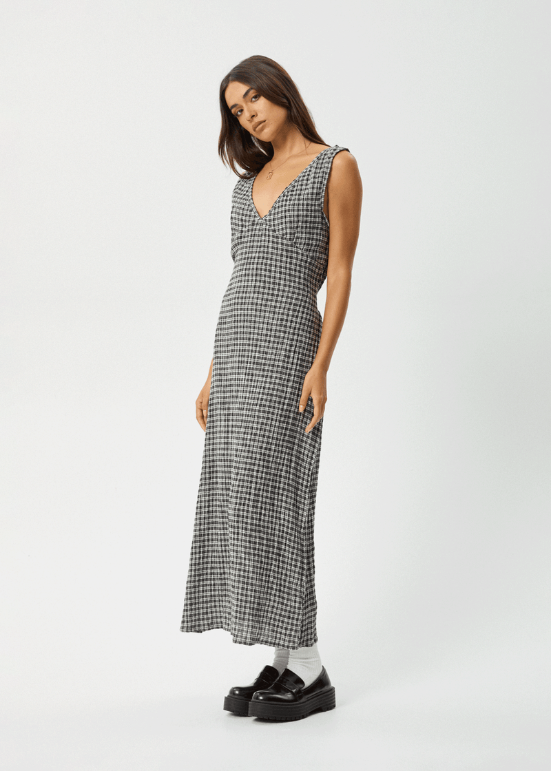 AFENDS Womens Asta - Seersucker Maxi Dress - Steel Check