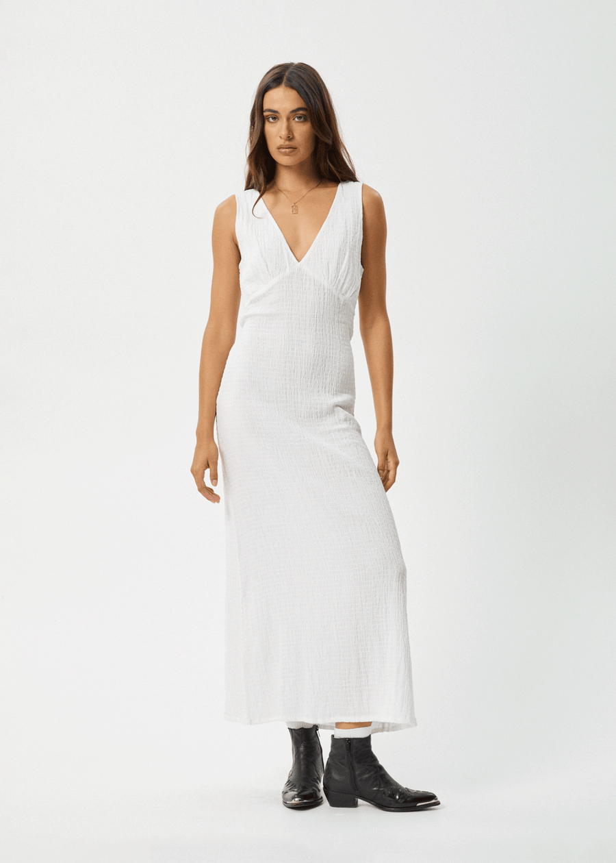 AFENDS Womens Focus - Seersucker Maxi Dress - White - Afends AU.