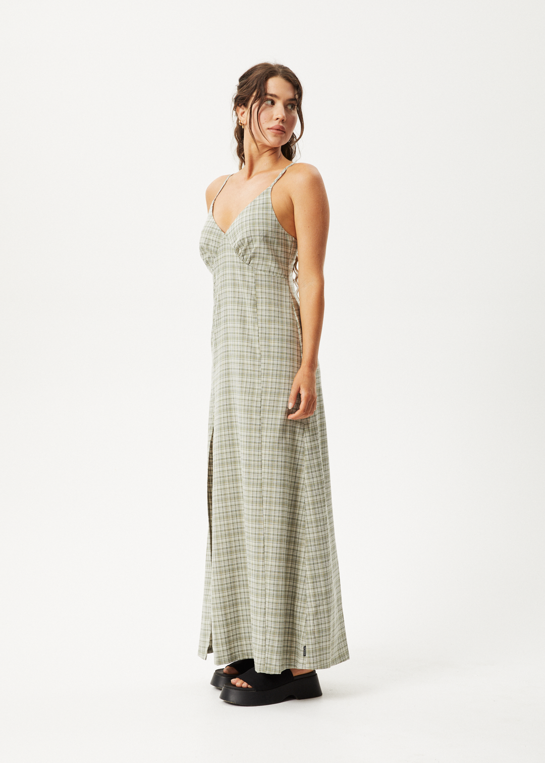 AFENDS Womens Willow Check - Maxi Dress - Military Check 