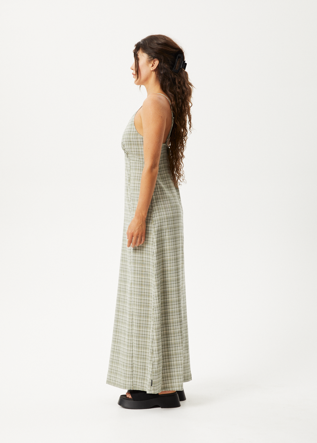 AFENDS Womens Willow Check - Maxi Dress - Military Check 