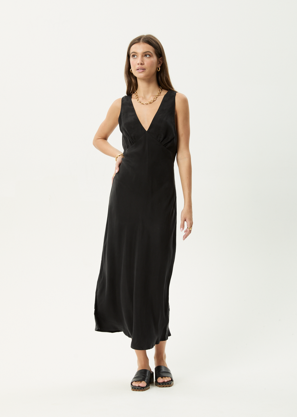 AFENDS Womens Gia - Cupro Maxi Dress - Black