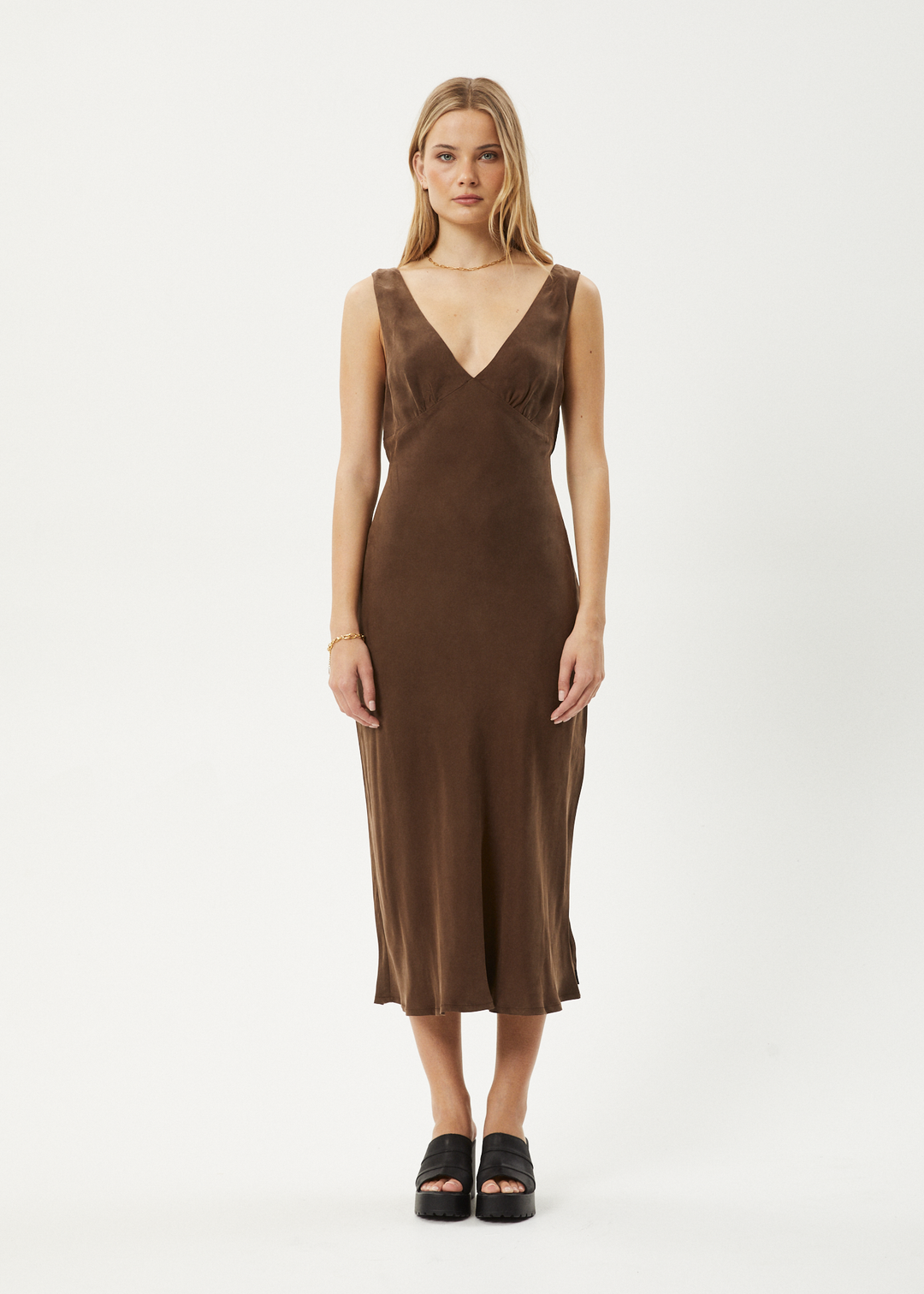 AFENDS Womens Gia - Cupro Maxi Dress - Coffee 