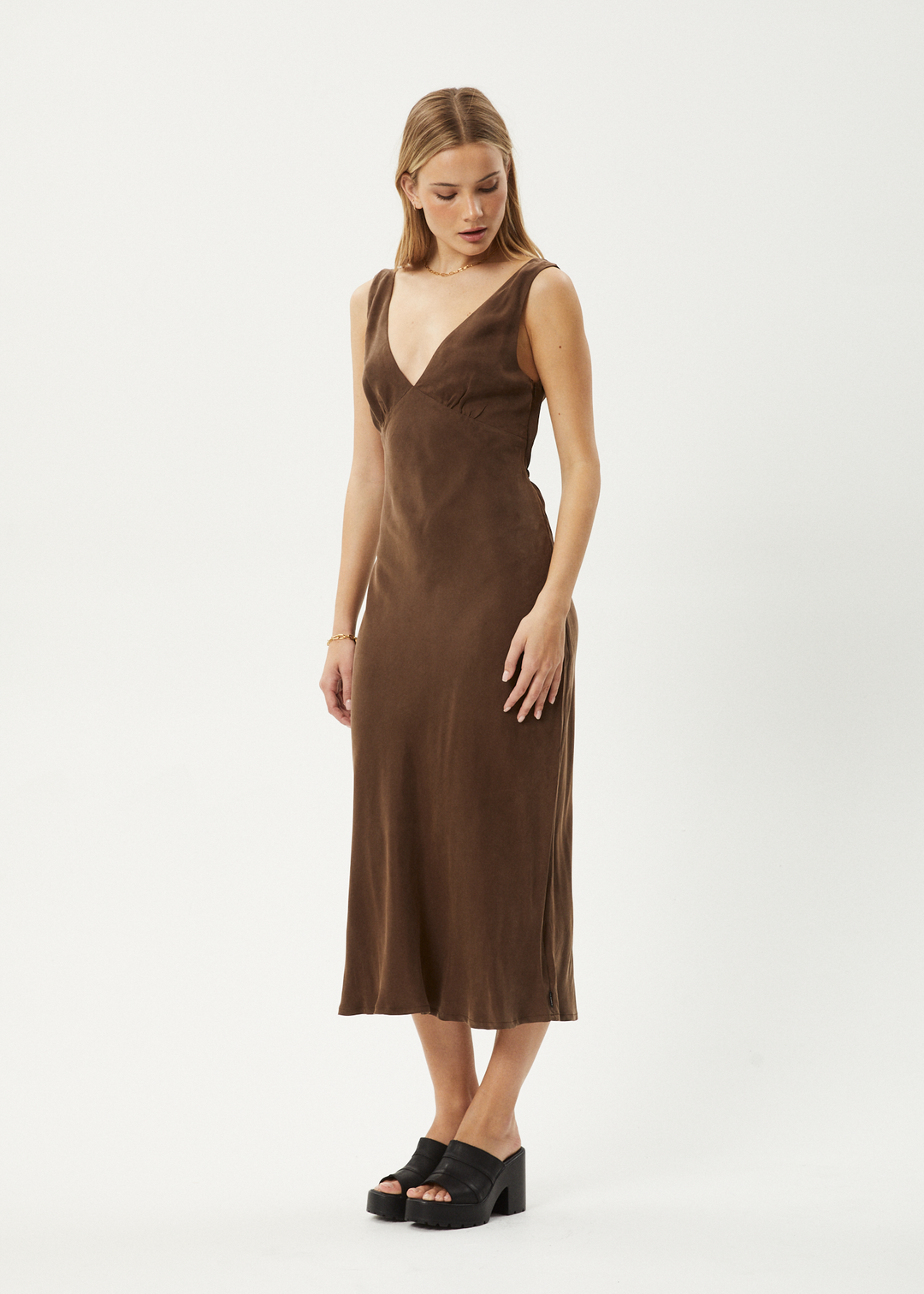 AFENDS Womens Gia - Cupro Maxi Dress - Coffee 