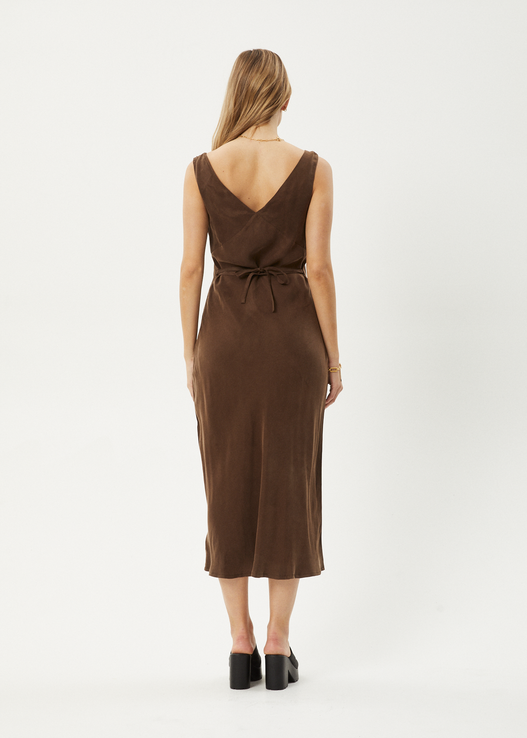 AFENDS Womens Gia - Cupro Maxi Dress - Coffee 