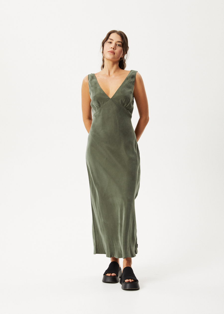 AFENDS Womens Gia - Cupro Maxi Dress - Deep Green
