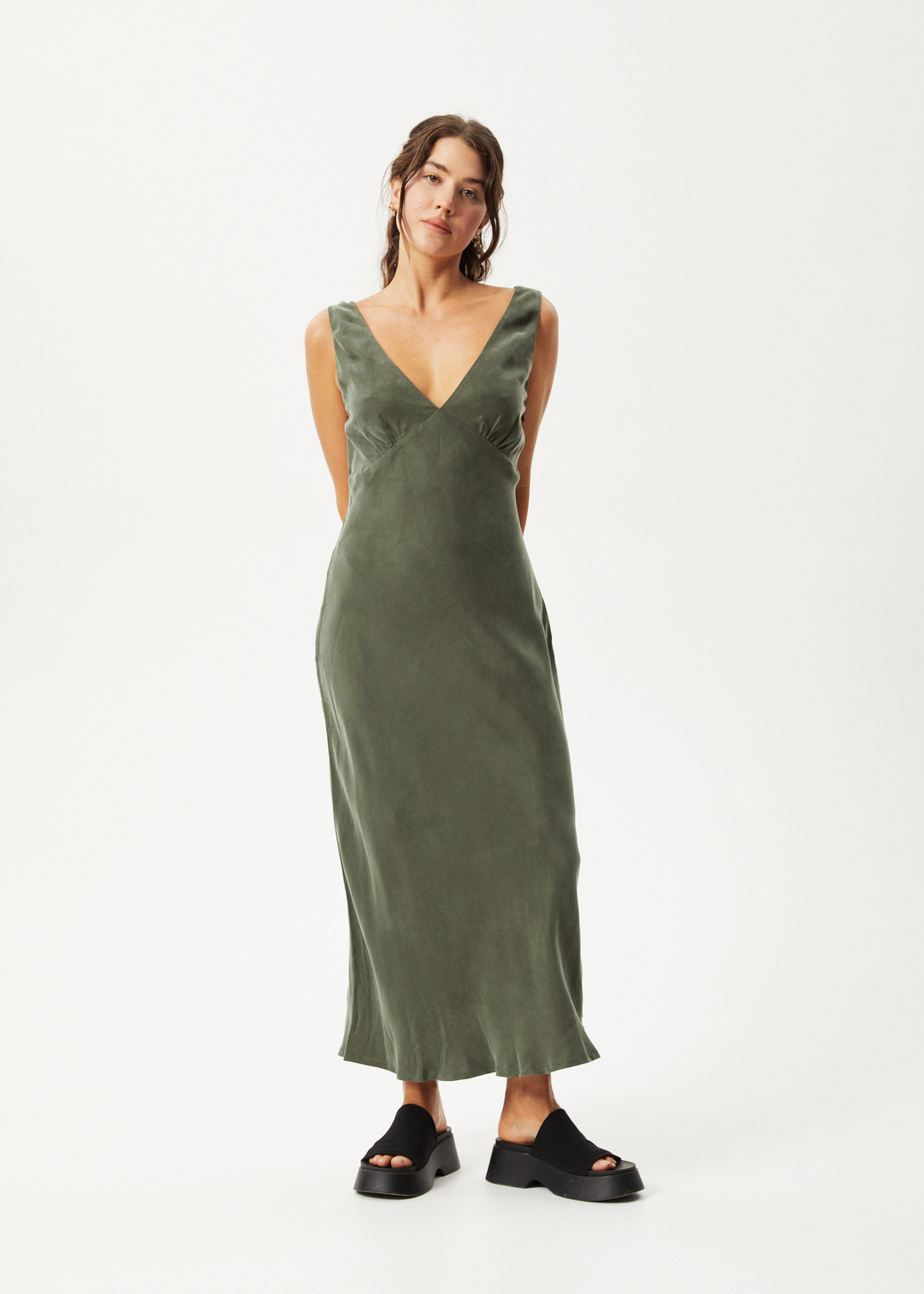 AFENDS Womens Gia - Cupro Maxi Dress - Deep Green 