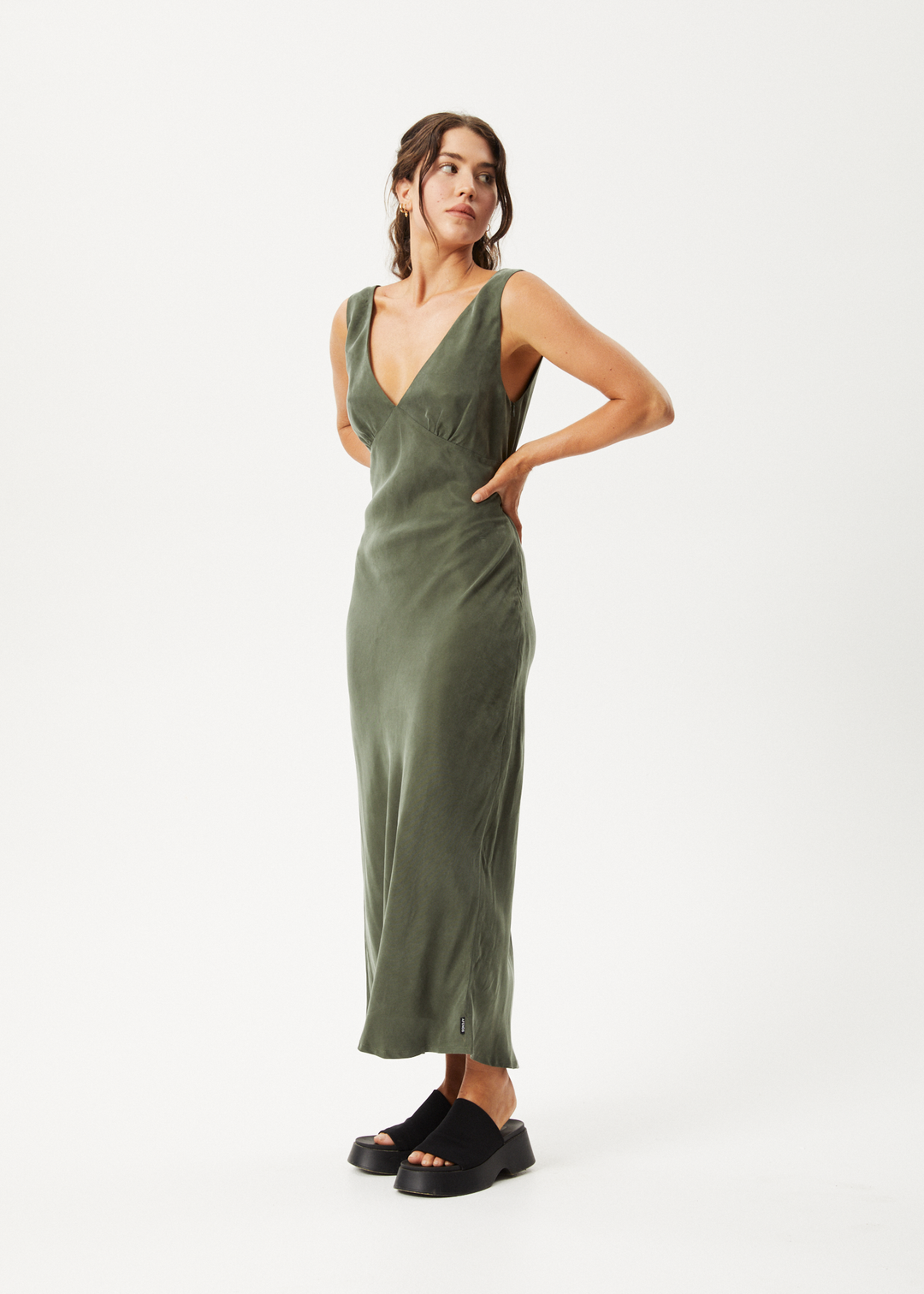 AFENDS Womens Gia - Cupro Maxi Dress - Deep Green 