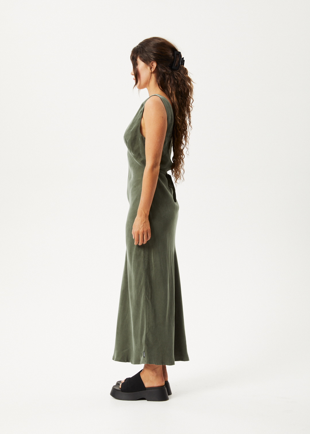 AFENDS Womens Gia - Cupro Maxi Dress - Deep Green 