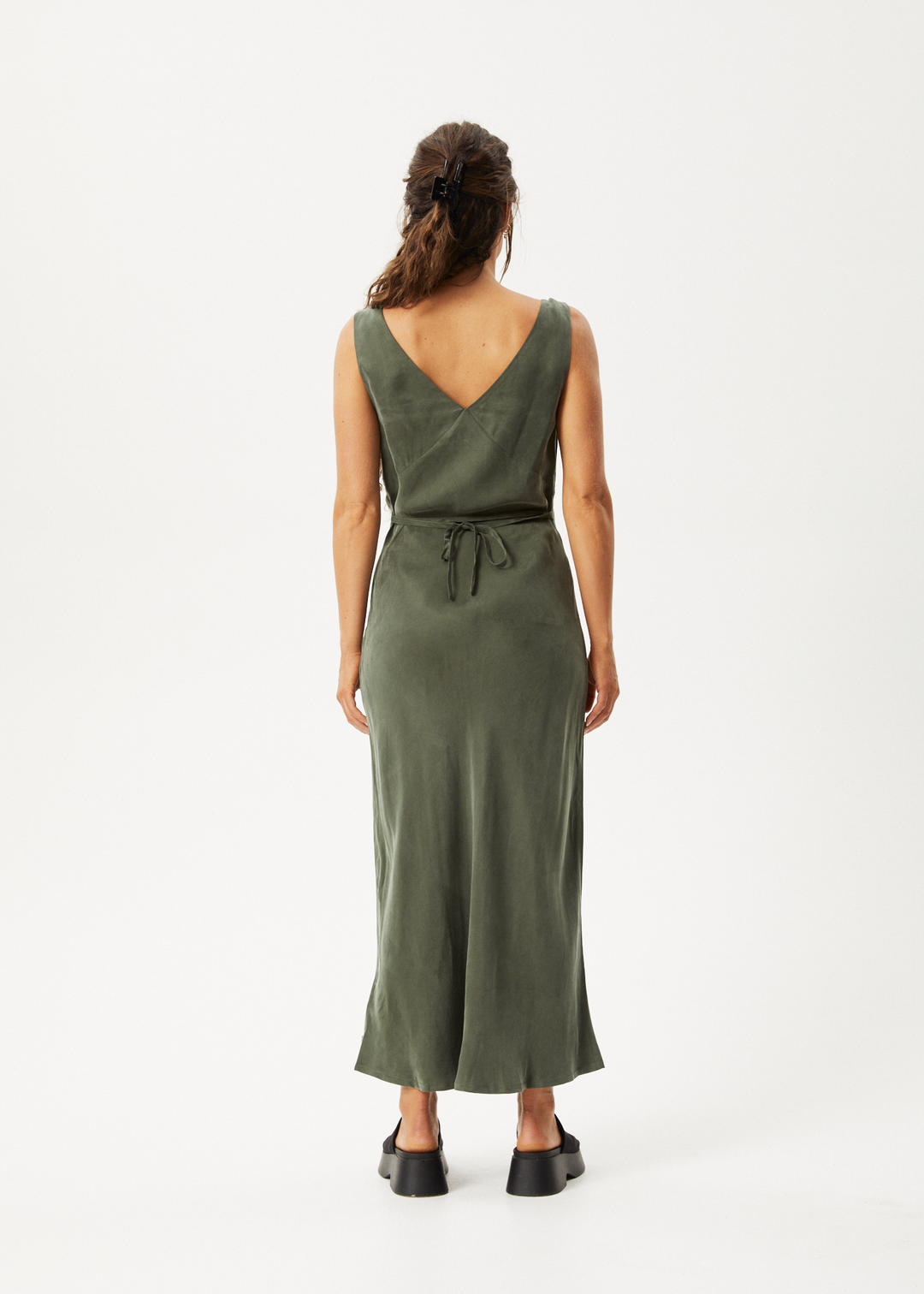 AFENDS Womens Gia - Cupro Maxi Dress - Deep Green 