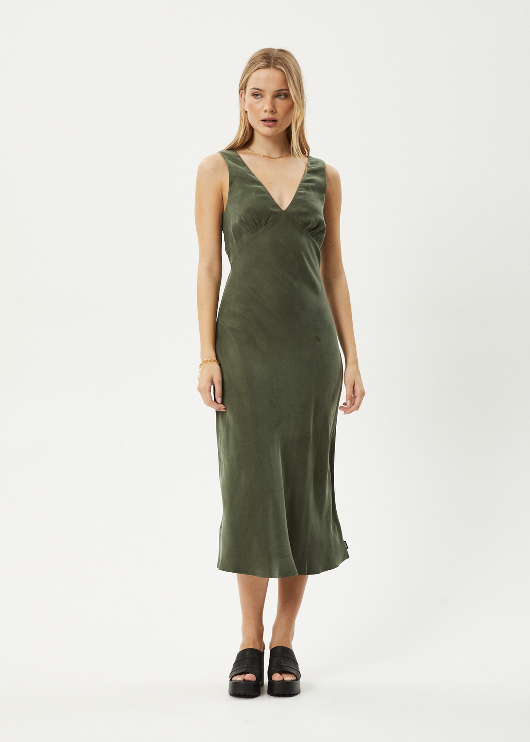 AFENDS Womens Gia - Cupro Maxi Dress - Deep Green 