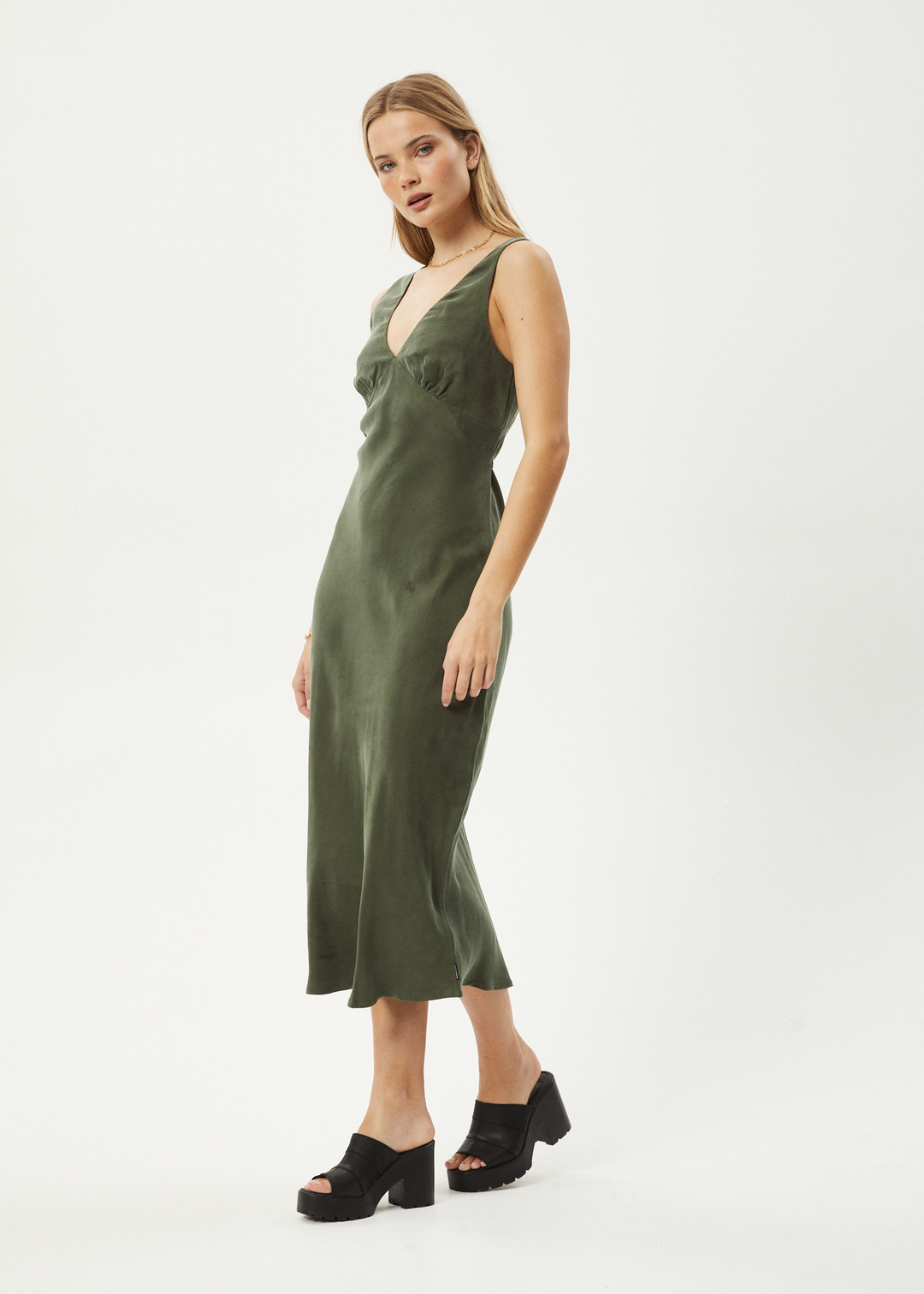 AFENDS Womens Gia - Cupro Maxi Dress - Deep Green 