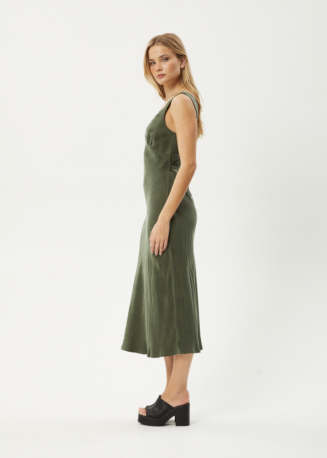 AFENDS Womens Gia - Cupro Maxi Dress - Deep Green 