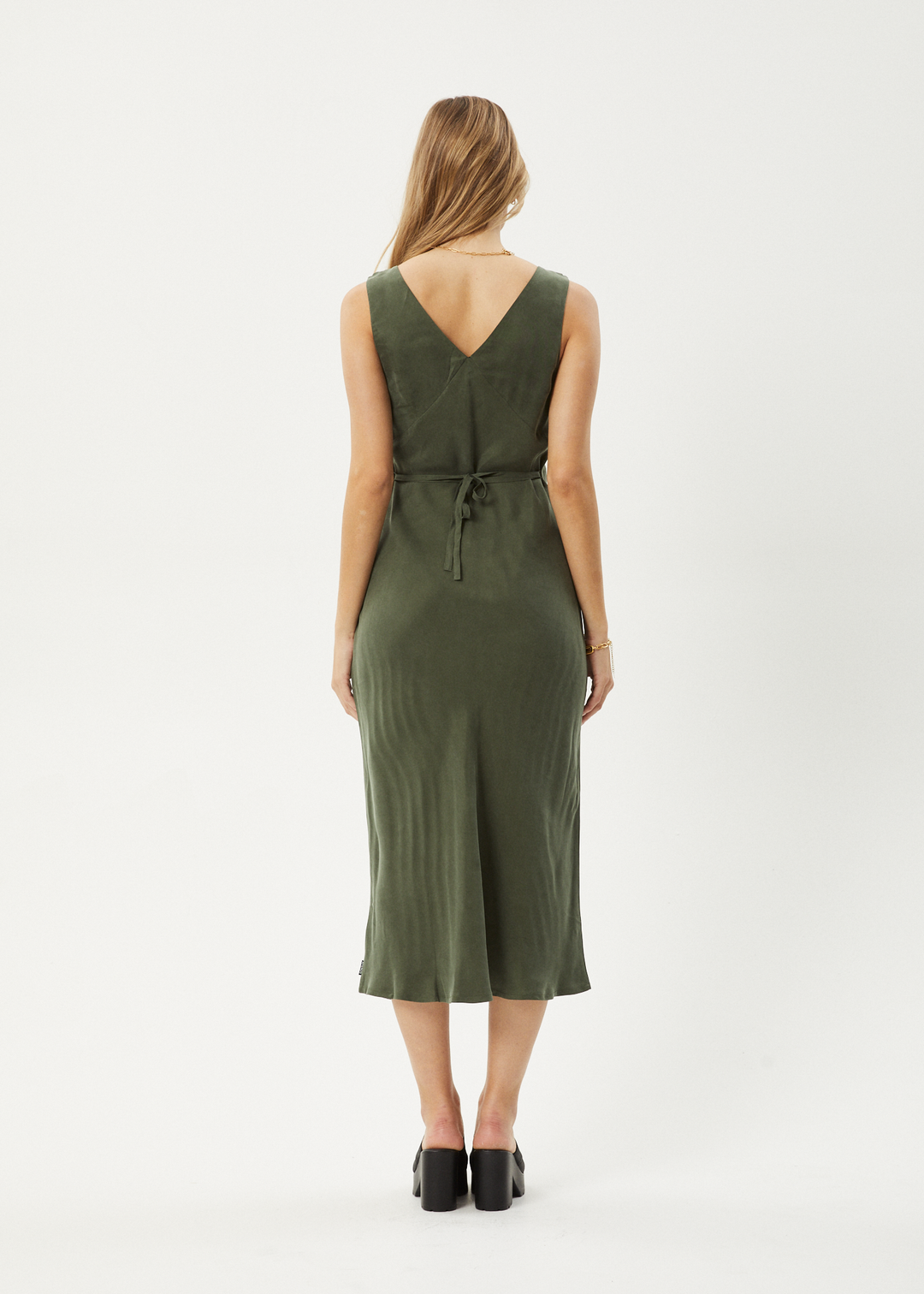 AFENDS Womens Gia - Cupro Maxi Dress - Deep Green 