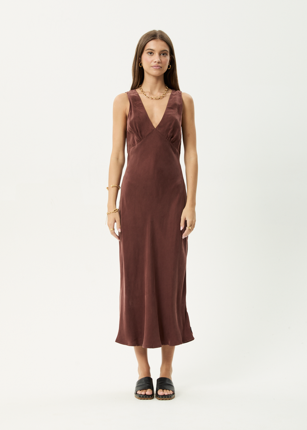 AFENDS Womens Gia - Cupro Maxi Dress - Hazelnut