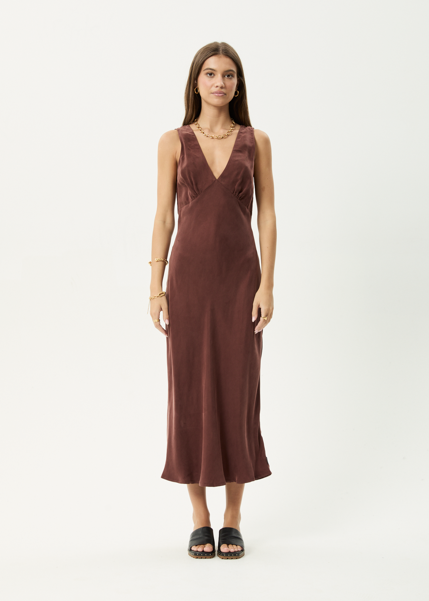 AFENDS Womens Gia - Cupro Maxi Dress - Hazelnut