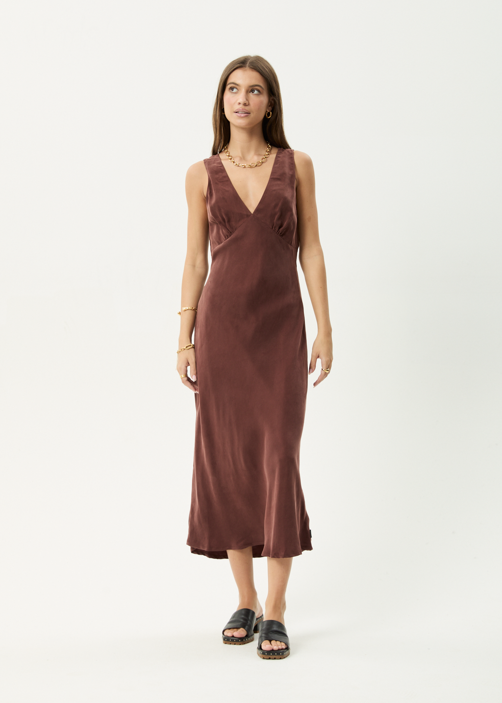 AFENDS Womens Gia - Cupro Maxi Dress - Hazelnut