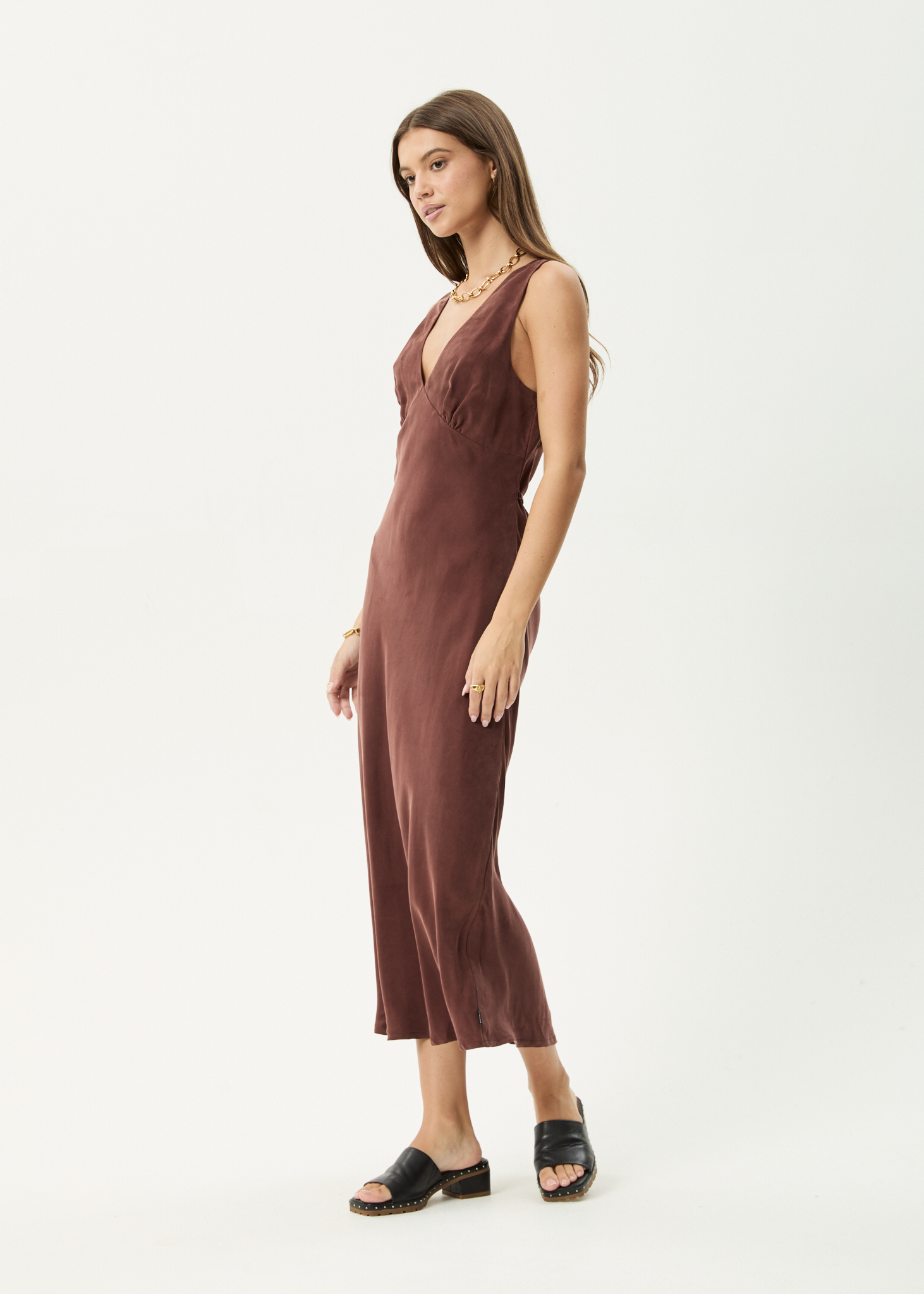AFENDS Womens Gia - Cupro Maxi Dress - Hazelnut