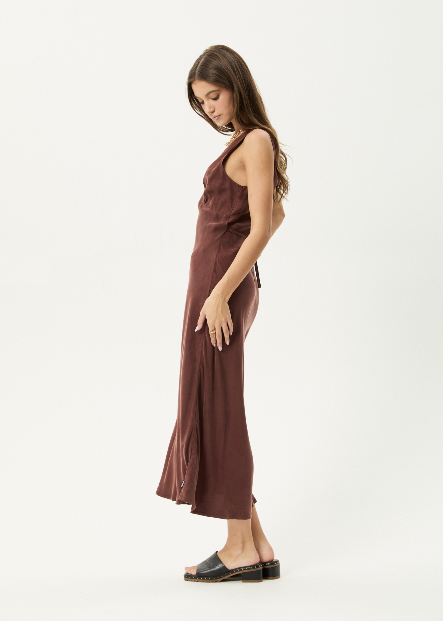 AFENDS Womens Gia - Cupro Maxi Dress - Hazelnut