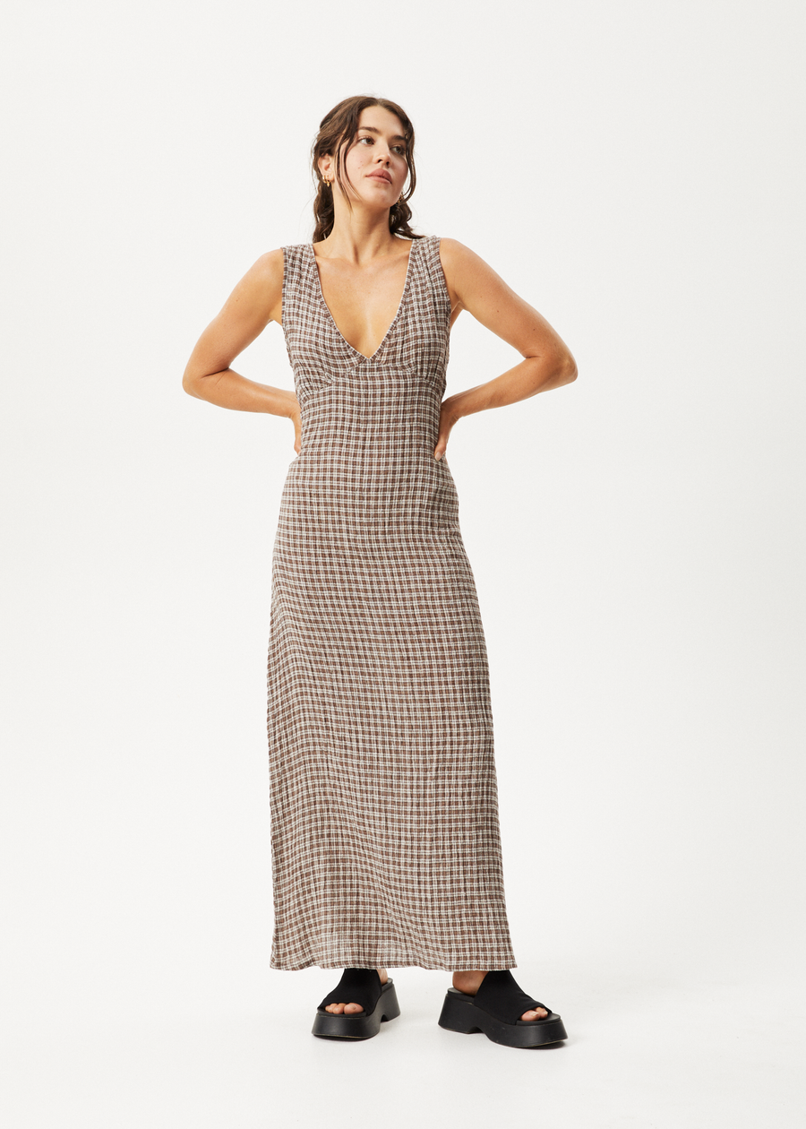 AFENDS Womens Dusk - Seersucker Check Midi Dress - Black Check