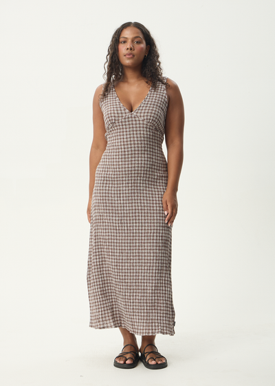 AFENDS Womens Base Tully - Seersucker Maxi Dress - Coffee Check