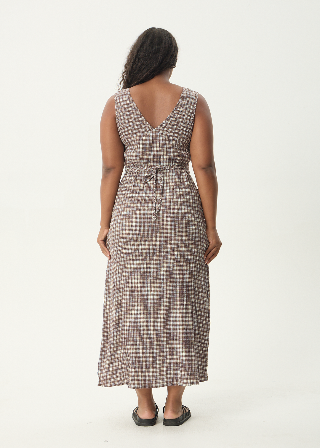 AFENDS Womens Base - Seersucker Maxi Dress - Coffee Check