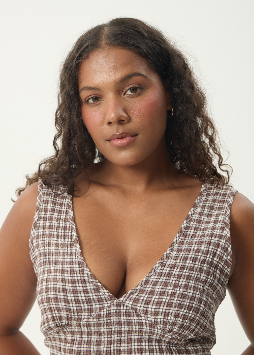 AFENDS Womens Base - Seersucker Maxi Dress - Coffee Check