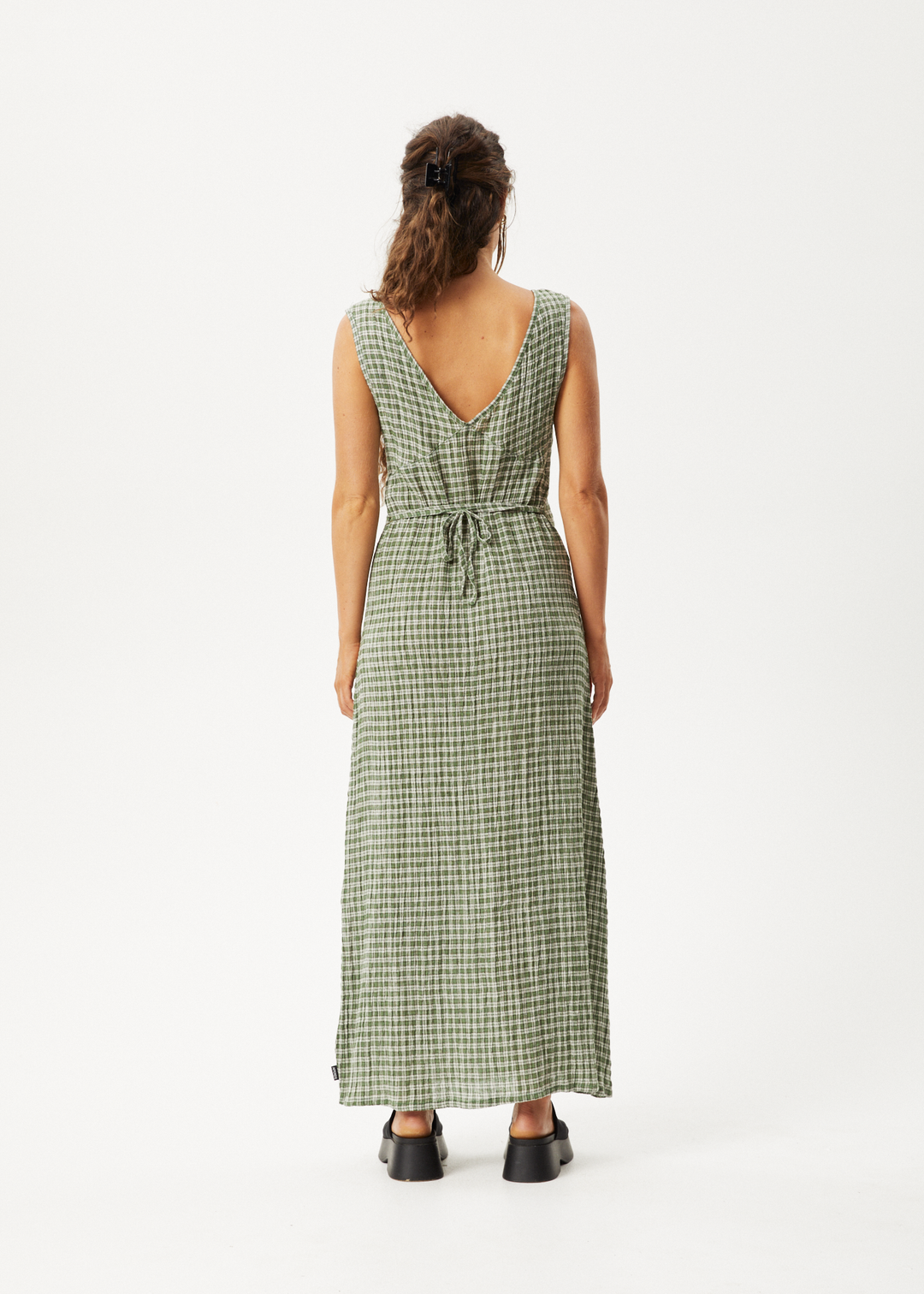 AFENDS Womens Base - Seersucker Check Maxi Dress - Deep Green Check 