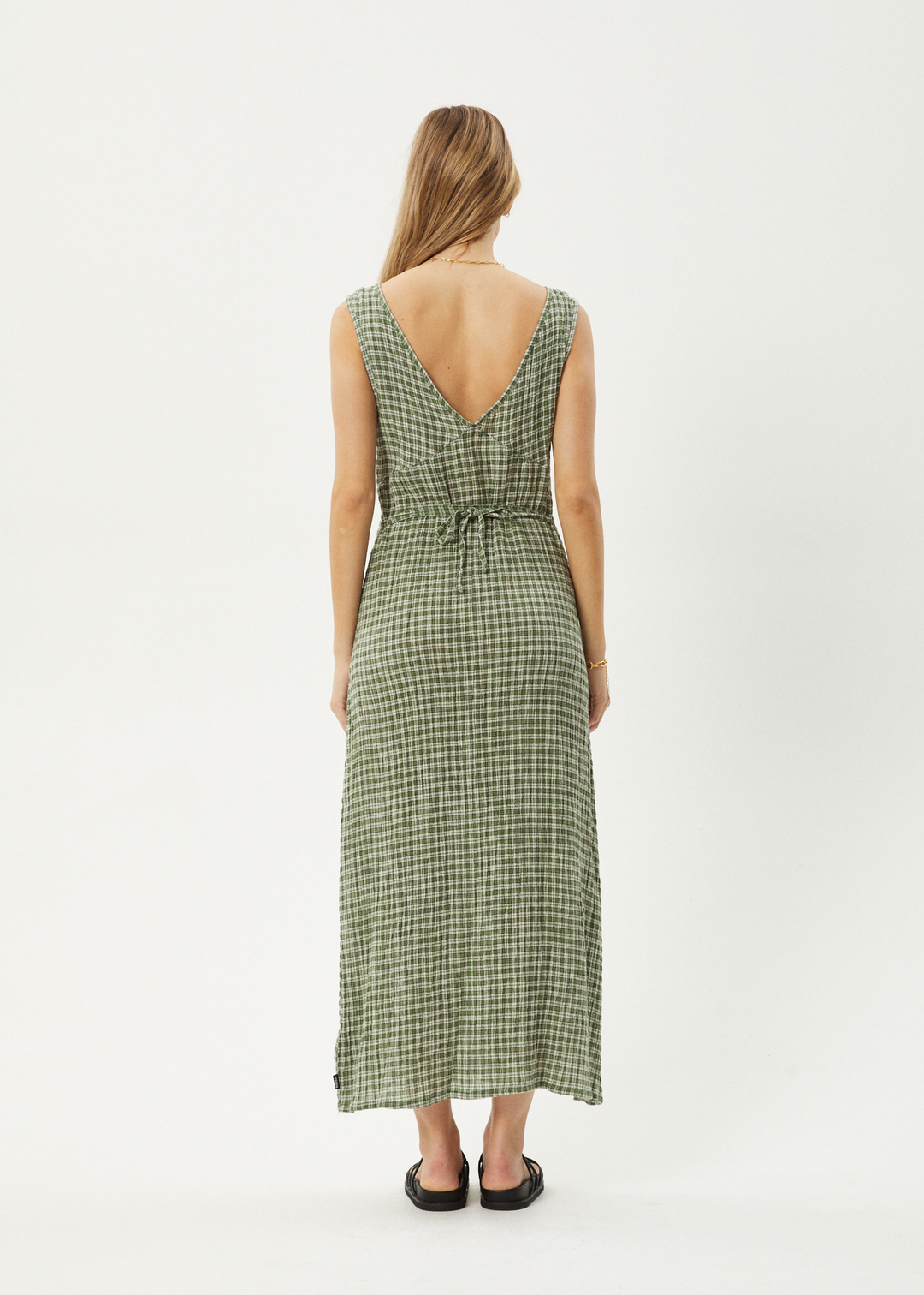 AFENDS Womens Base - Seersucker Check Maxi Dress - Deep Green Check 