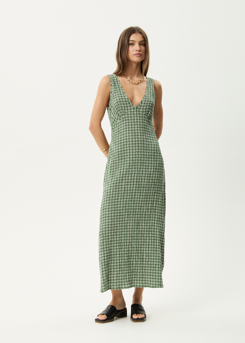 AFENDS Womens Base - Seersucker Maxi Dress - Deep Green Check