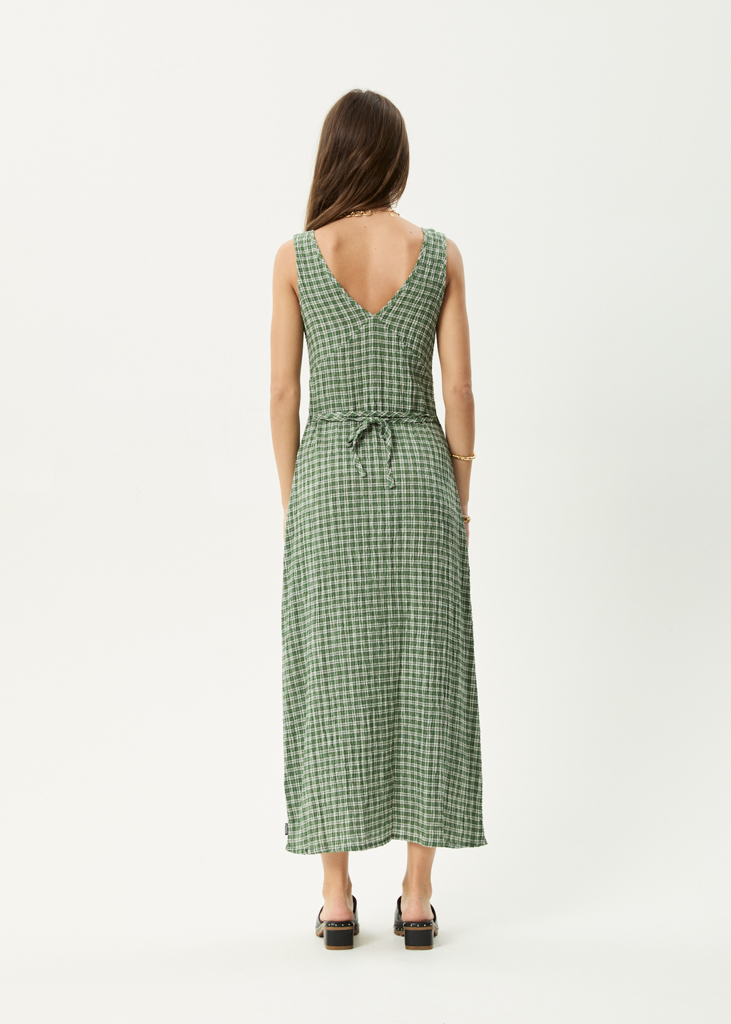 AFENDS Womens Base - Seersucker Maxi Dress - Deep Green Check