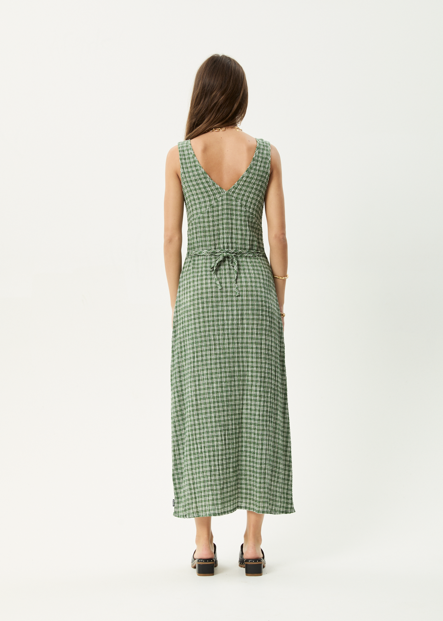 AFENDS Womens Base - Seersucker Maxi Dress - Deep Green Check