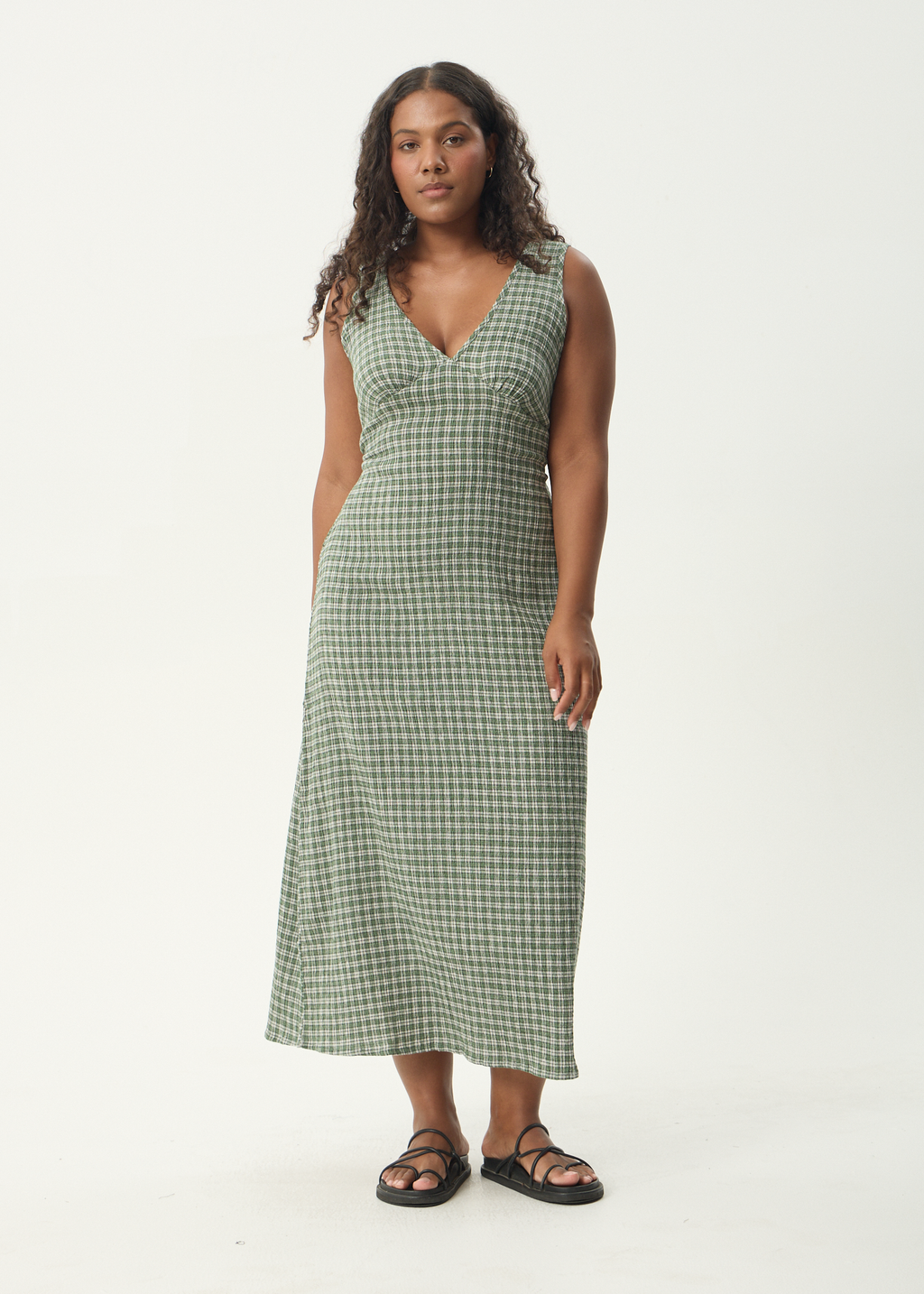 AFENDS Womens Base - Seersucker Maxi Dress - Deep Green Check