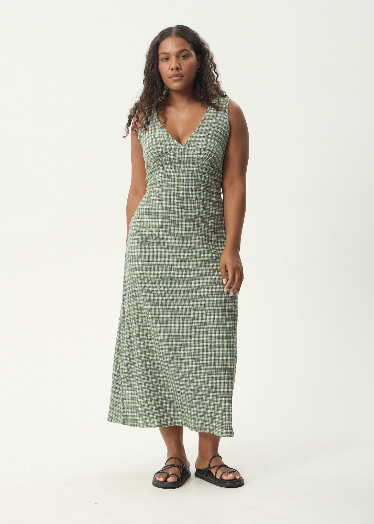 AFENDS Womens Base - Seersucker Maxi Dress - Deep Green Check