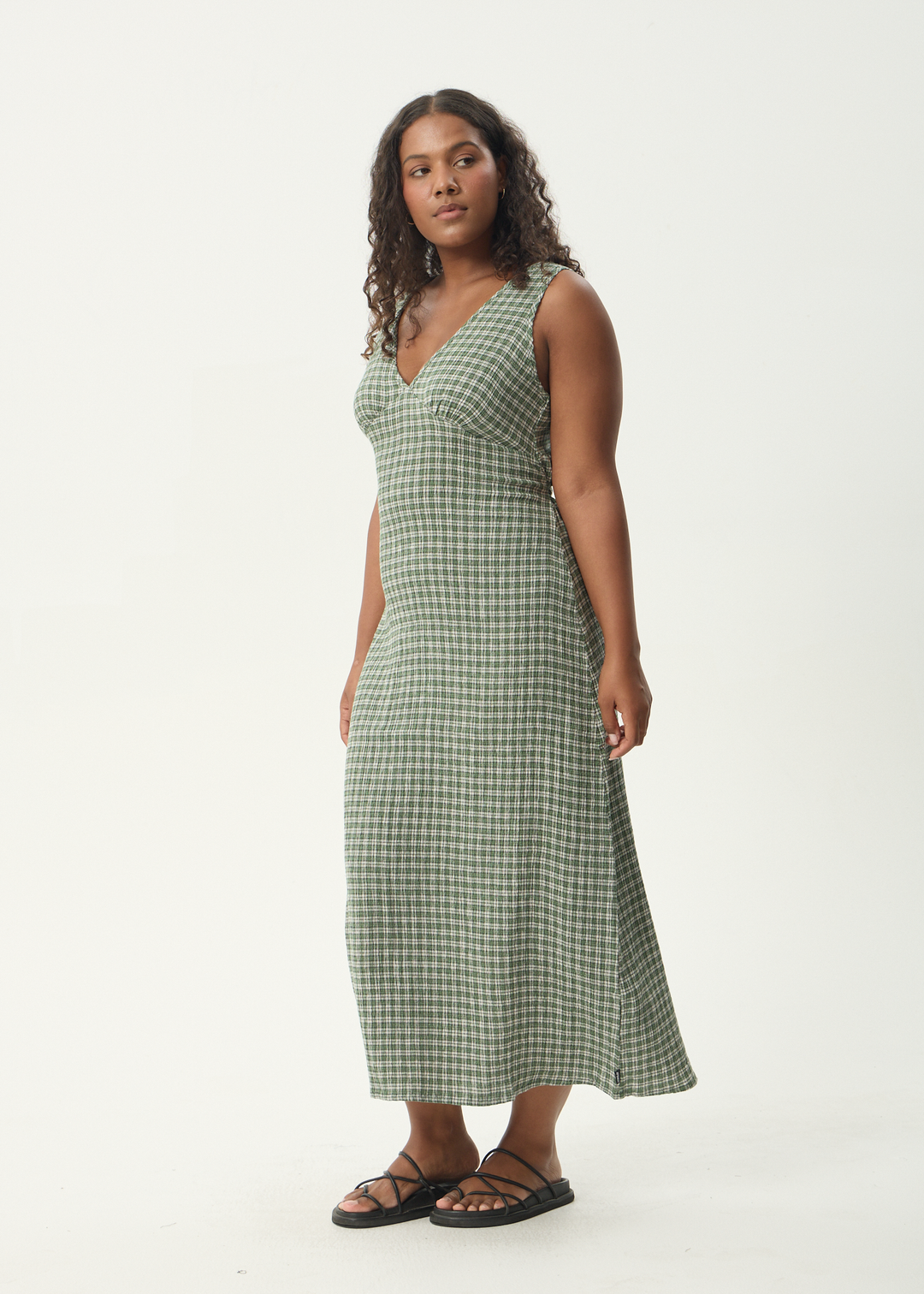 AFENDS Womens Base - Seersucker Maxi Dress - Deep Green Check