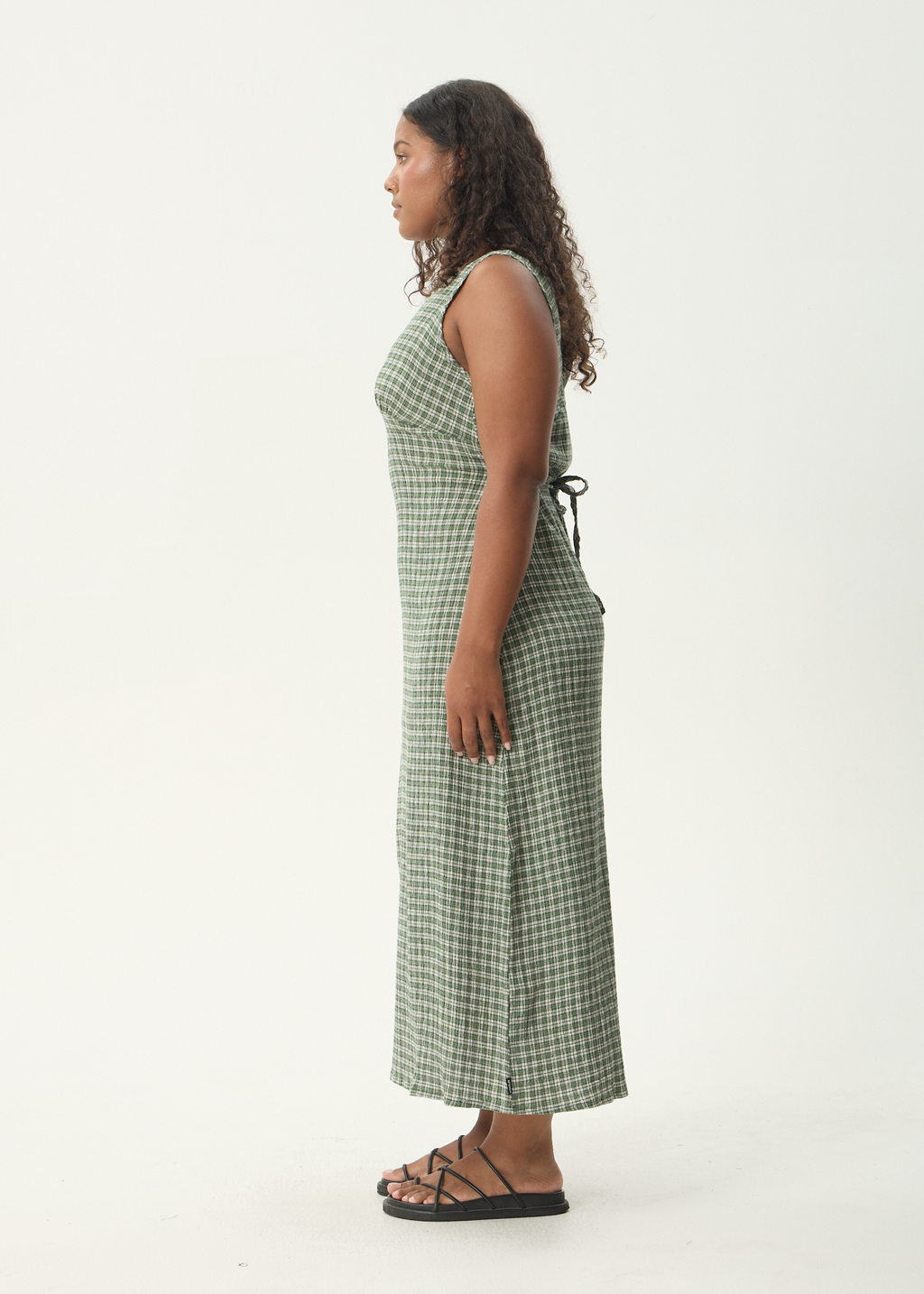 AFENDS Womens Base - Seersucker Maxi Dress - Deep Green Check