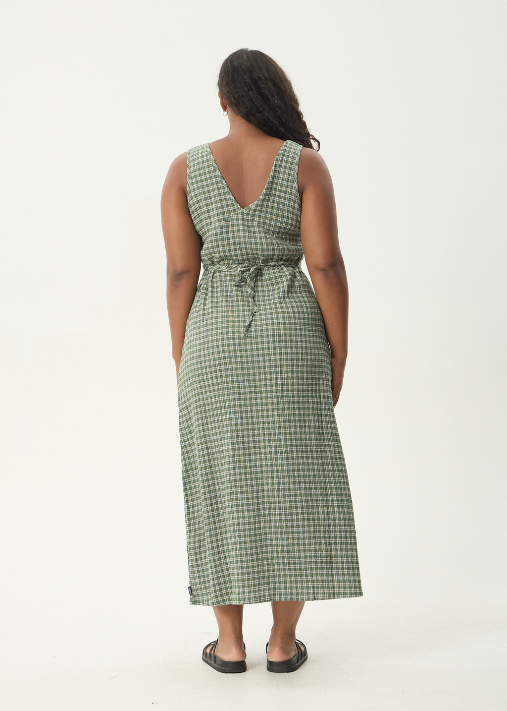 AFENDS Womens Base - Seersucker Maxi Dress - Deep Green Check