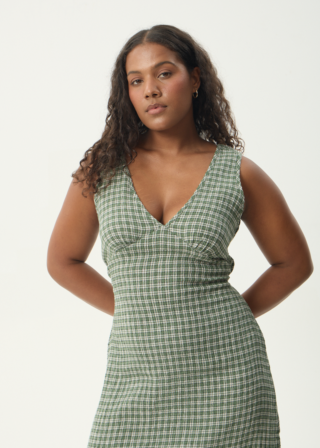 AFENDS Womens Base - Seersucker Maxi Dress - Deep Green Check