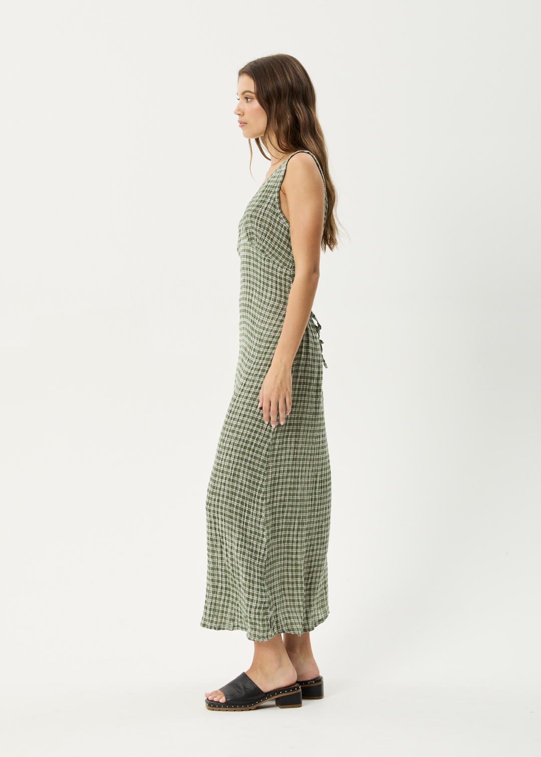 AFENDS Womens Base - Seersucker Check Maxi Dress - Deep Green Check