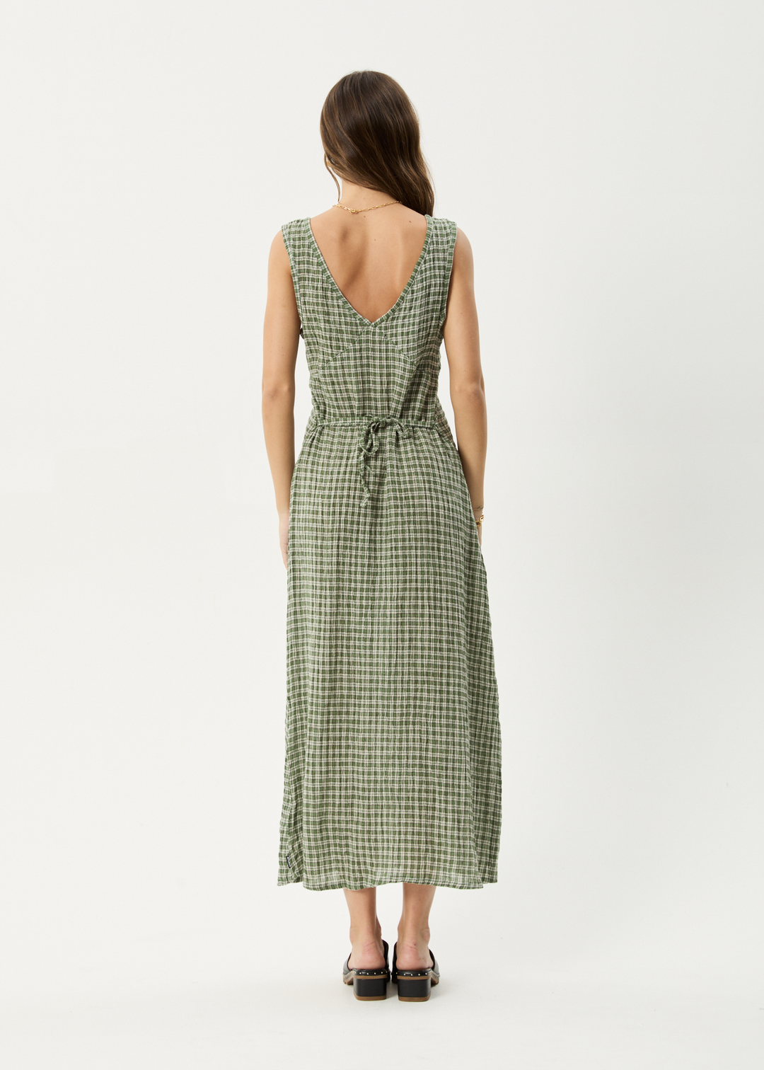 AFENDS Womens Base - Seersucker Check Maxi Dress - Deep Green Check