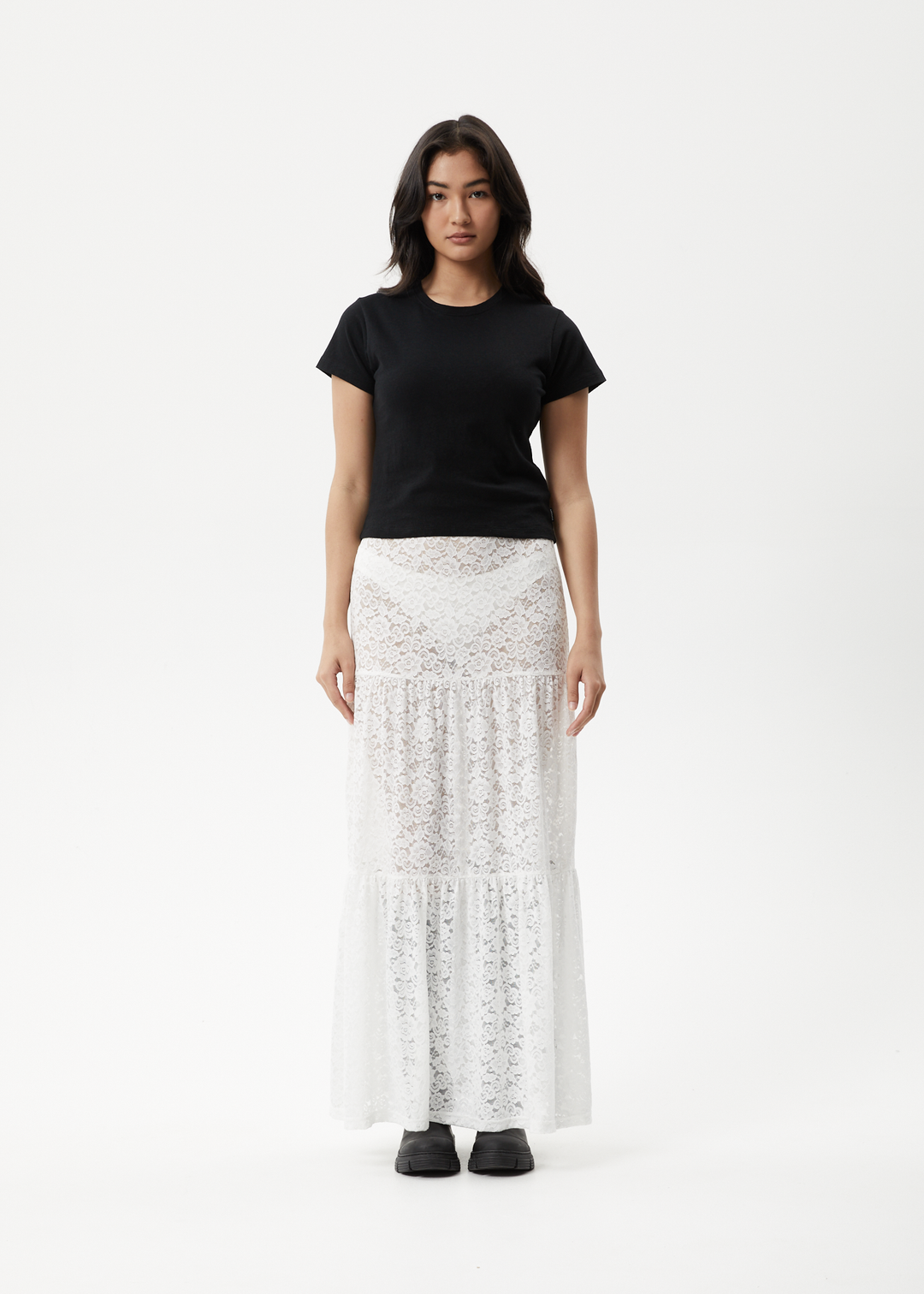 AFENDS Womens Poet - Lace Maxi Skirt - White 