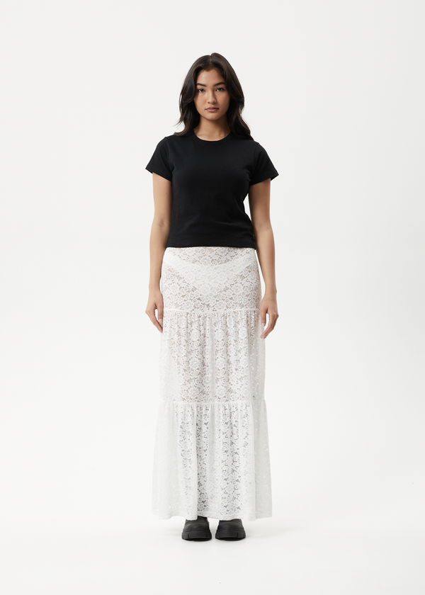 Afends Womens Poet - Lace Maxi Skirt - White
