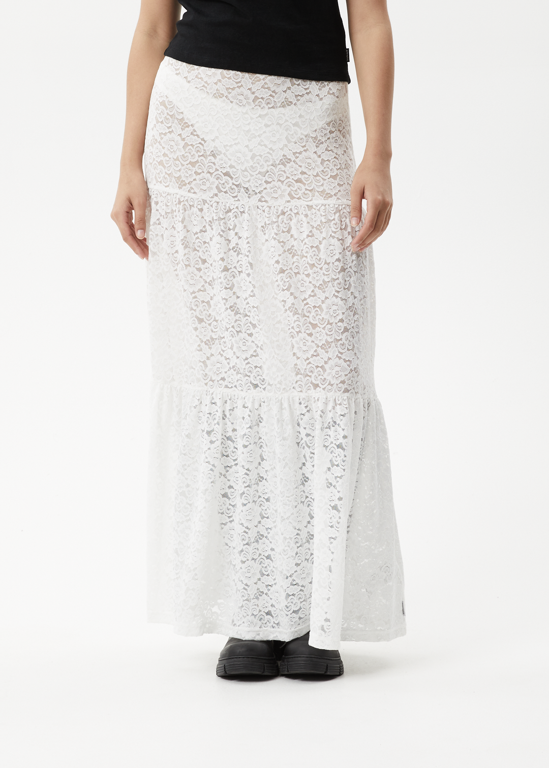 AFENDS Womens Poet - Lace Maxi Skirt - White 