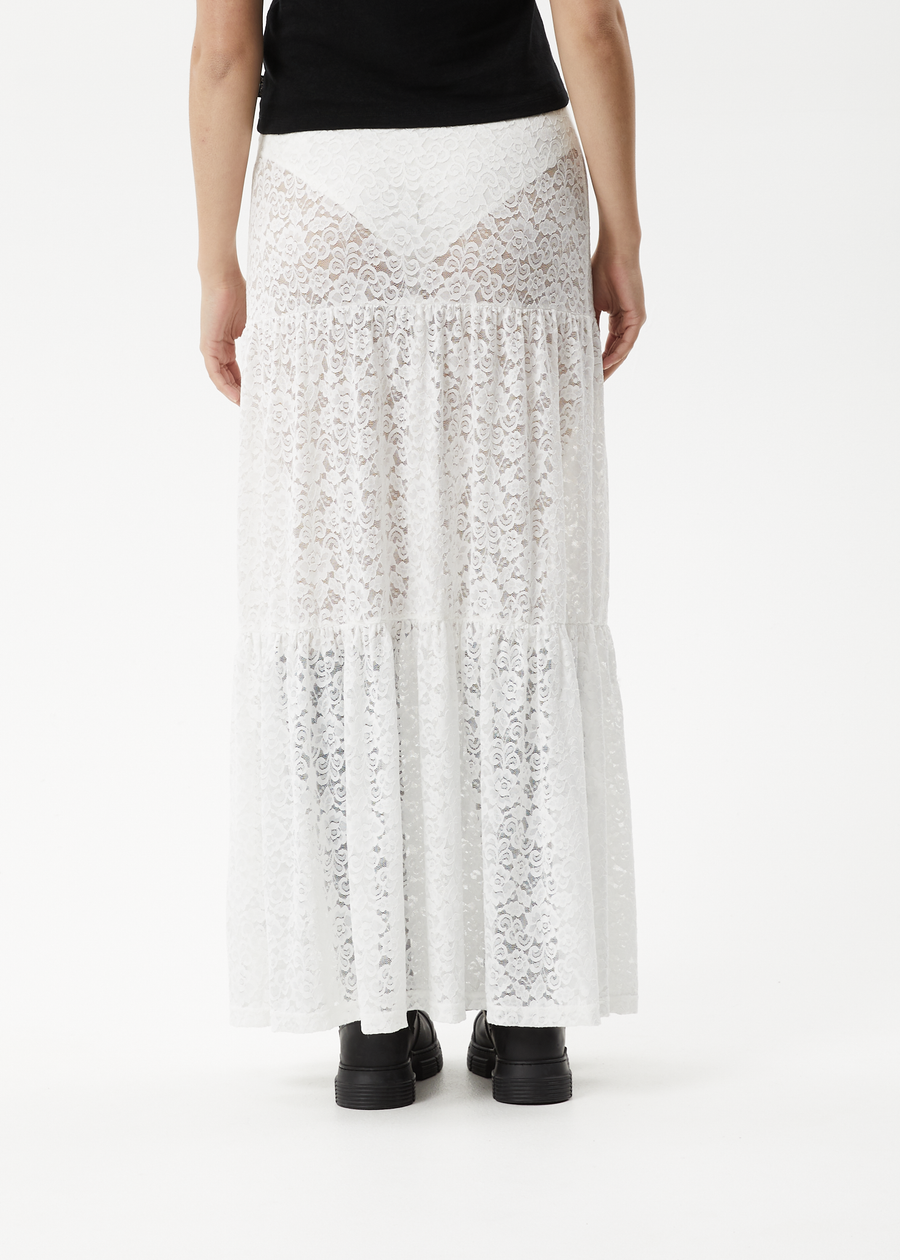 AFENDS Womens Poet - Lace Maxi Skirt - White - Afends AU.