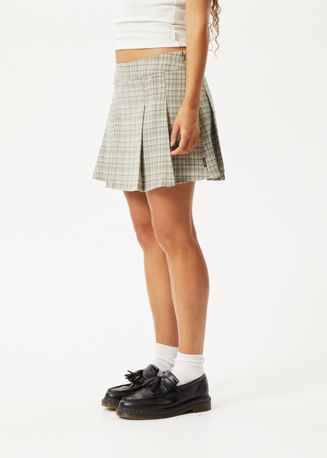 AFENDS Womens Willow Check - Mini Skirt - Military Check 