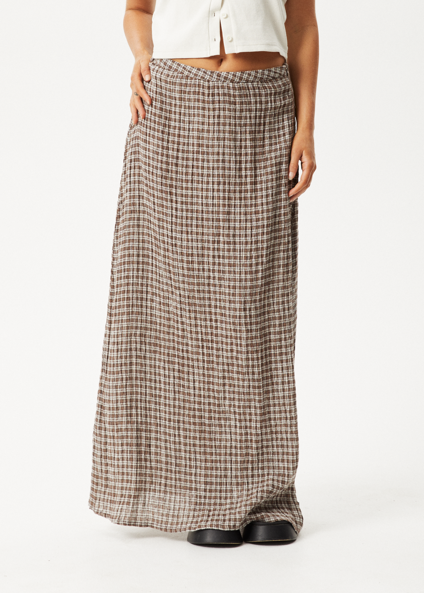 AFENDS Womens Base - Seersucker Maxi Skirt - Coffee Check