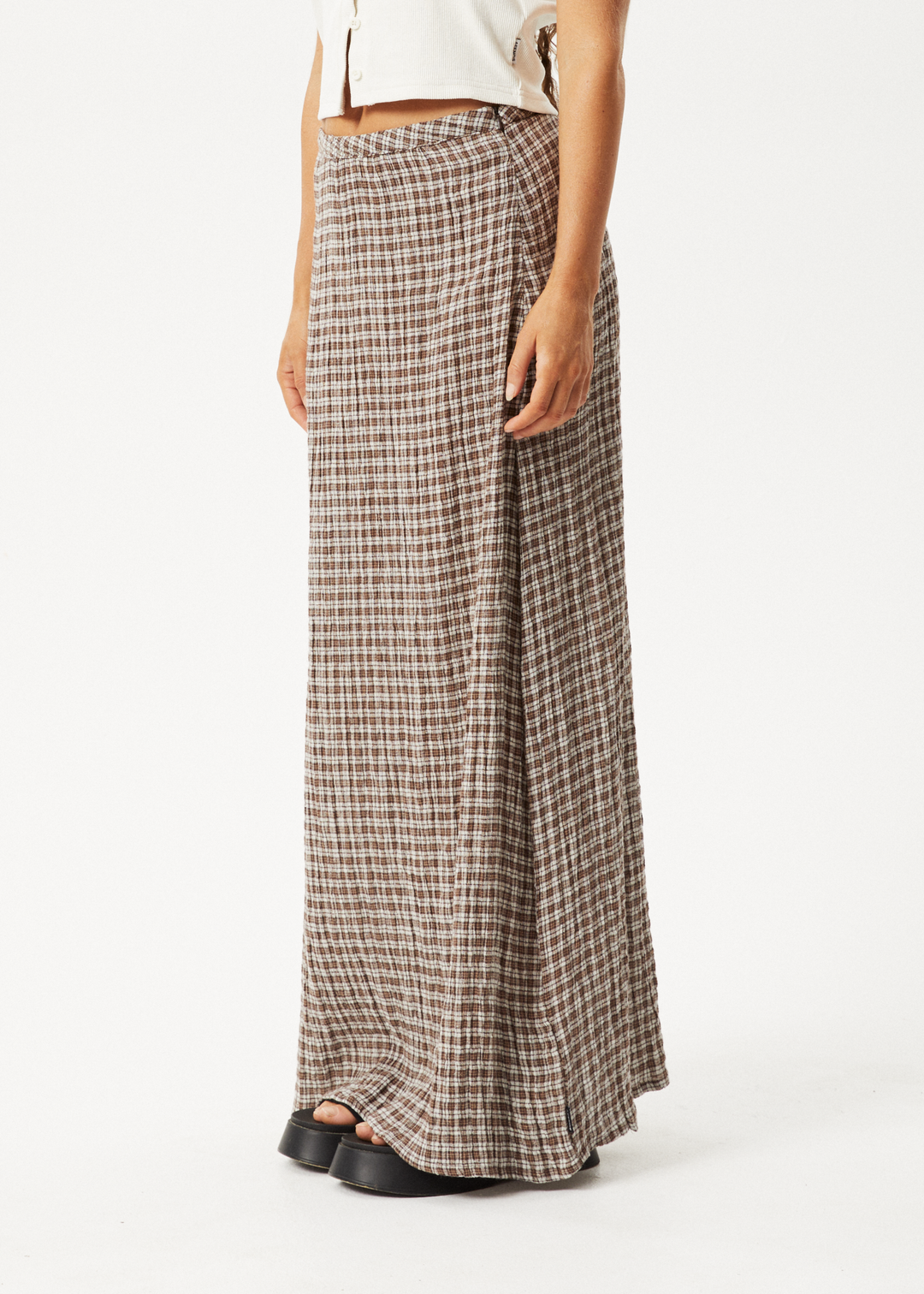 AFENDS Womens Base - Seersucker Check Skirt - Coffee Check 