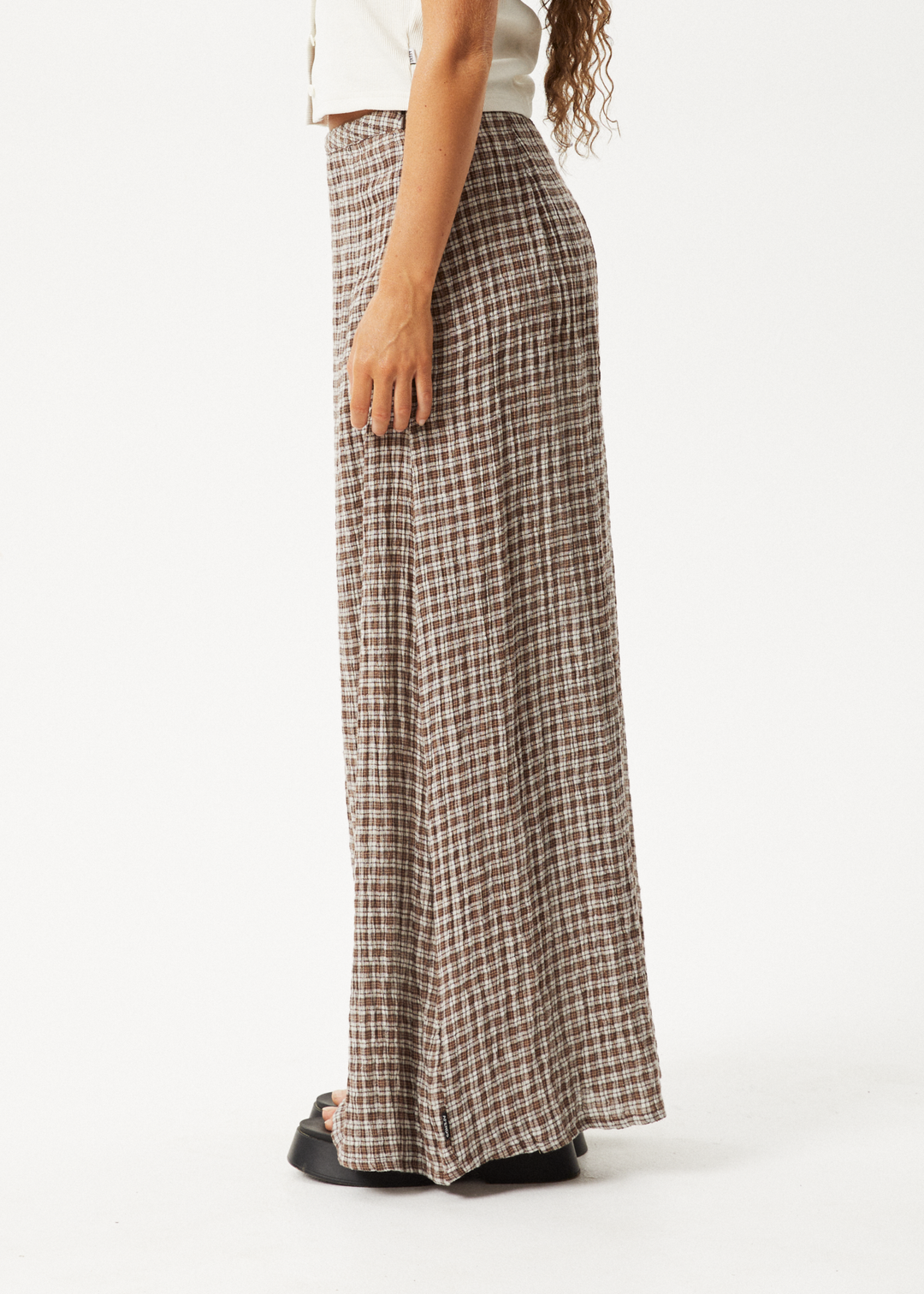 AFENDS Womens Base - Seersucker Check Skirt - Coffee Check 